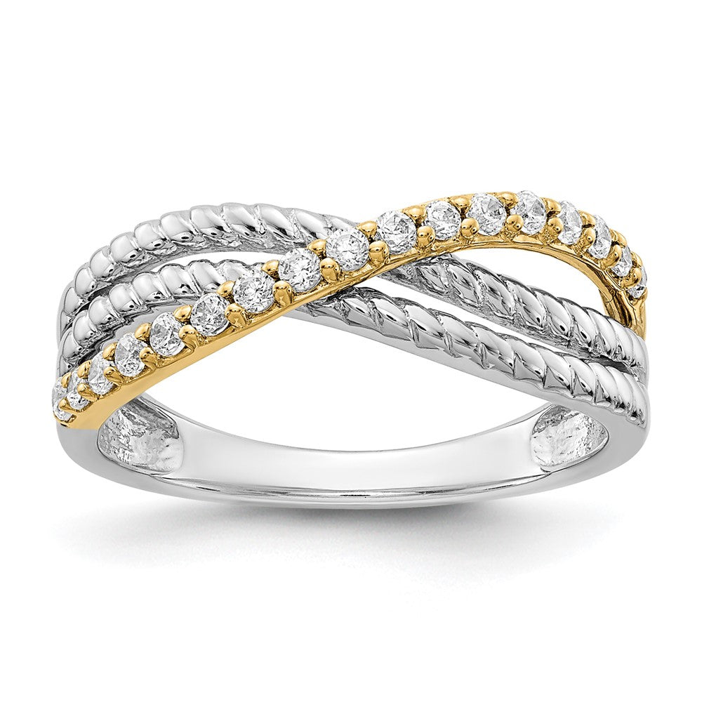 14k Two-tone 1/4 carat Diamond Fancy 3-Strand Ring, 0.249 ct, Size 7, 2.25 mm