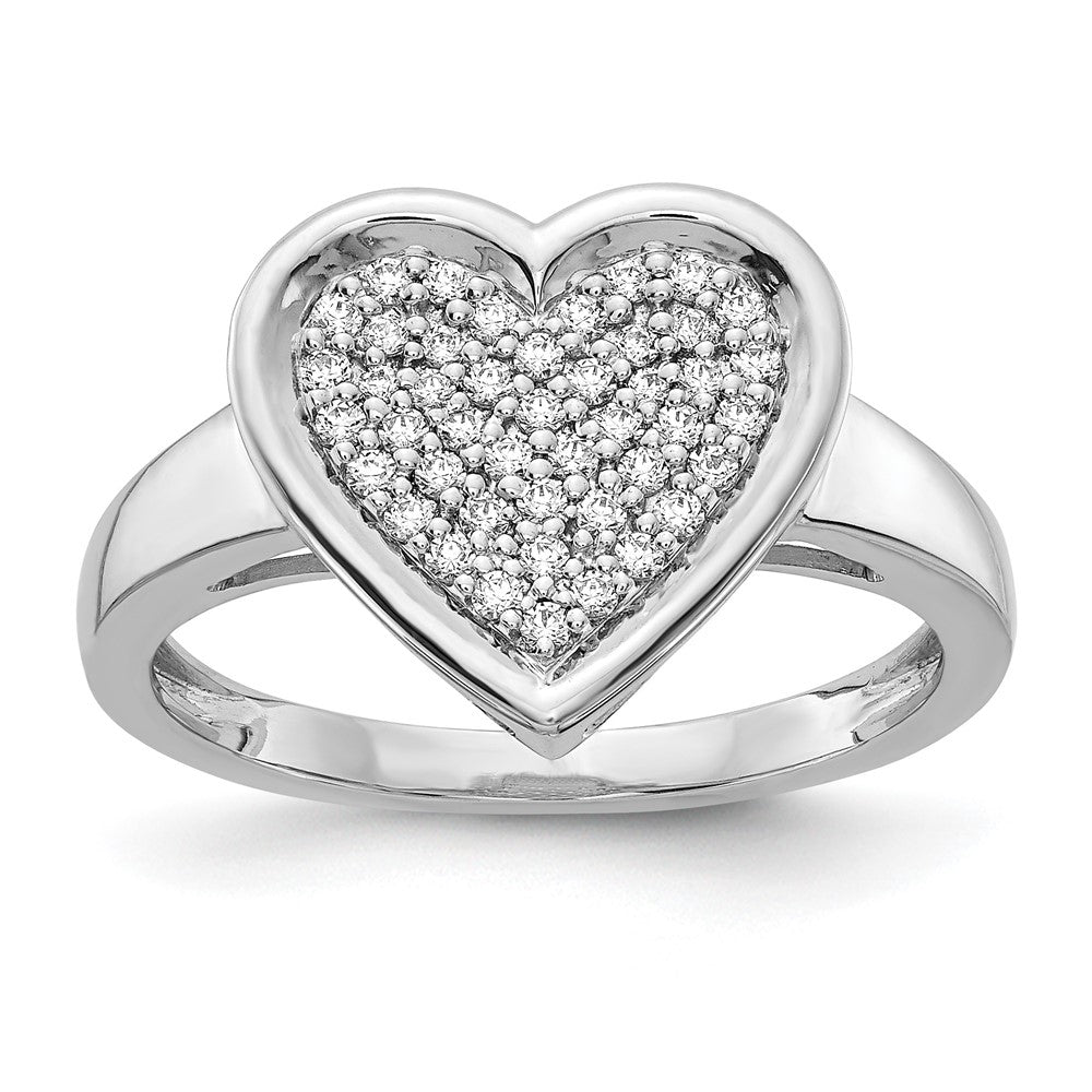 14k White Gold 1/4 carat Diamond Pave Heart Ring, 0.258 ct, Size 7