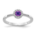 14k White Gold 1/10 carat Diamond and 3.7mm Round Cabochon Amethyst Halo Ring, 0.637 ct