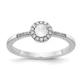 14k White Gold 1/10 carat Diamond and 3.7mm Round Cabochon White Topaz Halo Ring, 0.334 ct