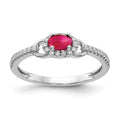 14k White Gold 1/6 carat Diamond and 5x3mm Oval Cabochon Ruby East-West Halo Ring, 0.57 ct, Size 7