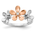 14k Rose and White Gold 1/10 carat Diamond Flower Ring, 0.085 ct, Size 7