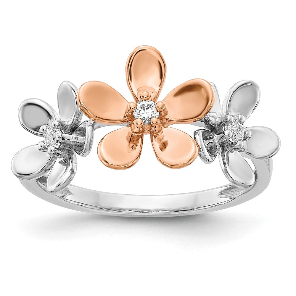 14k Rose and White Gold 1/10 carat Diamond Flower Ring, 0.085 ct, Size 7