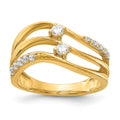 14k 1/3 carat Diamond 3-row Wavy Ring, 0.308 ct, Size 7, 3.25 mm