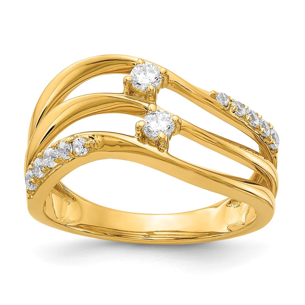 14k 1/3 carat Diamond 3-row Wavy Ring, 0.308 ct, Size 7, 3.25 mm