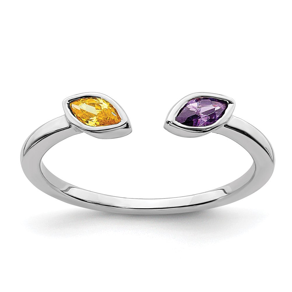 14k White Gold 5x3mm Marquise Amethyst and Citrine 2-Stone Ring, 0.44 ct, Size 7