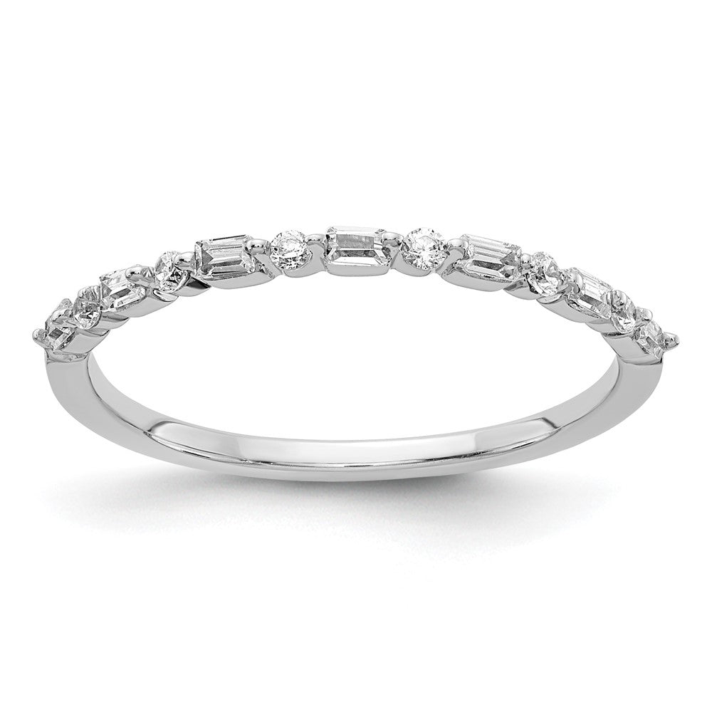 14k White Gold 2mm 1/6 carat Round and Baguette Diamond Fancy Band, 0.155 ct, Size 7, 2 mm