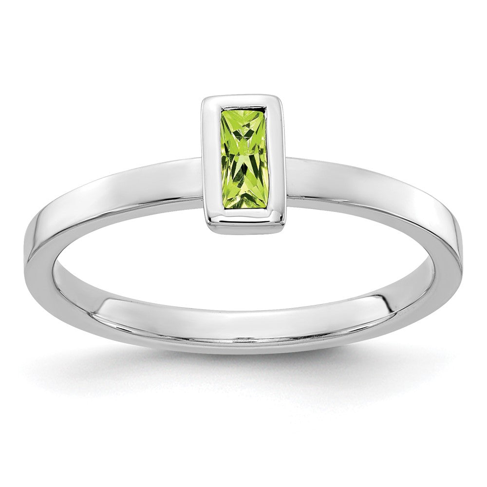 14k White Gold 5x2.5mm Baguette Bezel-set Peridot Ring, 0.12 ct, Size 7