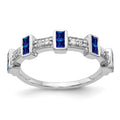 14k White Gold Fancy 1/6 carat Diamond and Blue Princess Sapphire Ring, 1.15 ct, Size 7