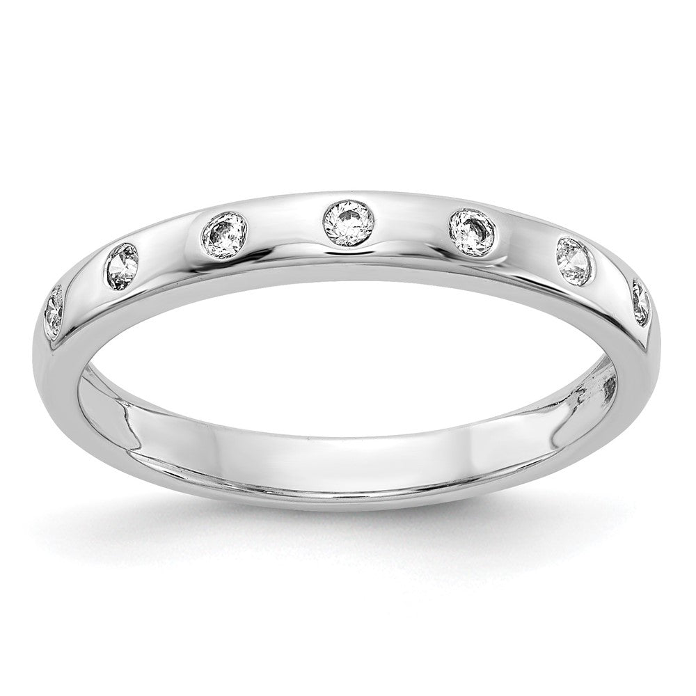 14k White Gold 2mm 7-stone 1/6 carat Diamond Band, 0.14 ct
