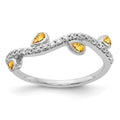 14k White Gold 1/5 carat Diamond and Pear Citrine Curved 4-Stone Ring, 0.43 ct, Size 7