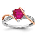 14k Two-tone Diamond and 7mm Ruby Heart Twist Ring, 1.58 ct