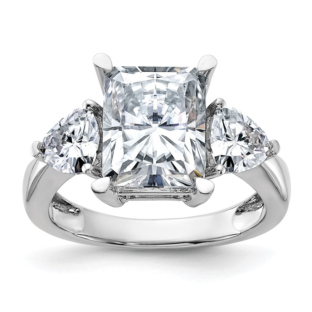 14kw 4 7/8ct. Three Stone G H I True Light Moissanite Engagement Ring, 9.35 ct, 3.1 mm