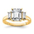 14k 3ct. Three Stone D E F Pure Light Moissanite Engagement Ring, 2.55 ct, Size 7, 2.4 mm