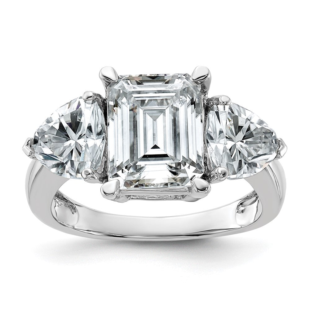 14kw 4 1/2ct. Three Stone G H I True Light Moissanite Engagement Ring, 8.61 ct, Size 7, 3.1 mm