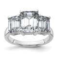 14kw 4 3/4ct. Three Stone G H I True Light Emerald-cut Moissanite Ring, 8.89 ct, Size 7, 3 mm