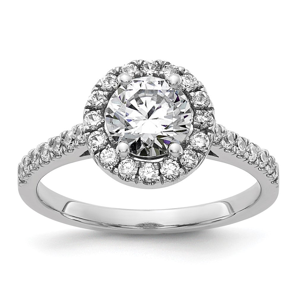 14kw 1 1/2ct. G H I True Light Round Halo Moissanite Engagement Ring, 1.42 ct, Size 7, 1.8 mm
