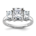 14kw 3 1/5ct. Three Stone G H I True Light Octagon Moissanite Ring, 6.09 ct, Size 7, 2.5 mm