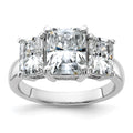 14kw 5 1/3ct. Three Stone D E F Pure Light Octagon Moissanite Ring, 9.81 ct, Size 7, 2.9 mm