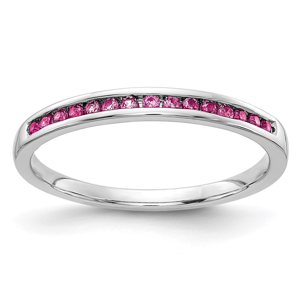 14k White Gold Pink Sapphire Channel Band, 0.15 ct, Size 6.75, 2 mm
