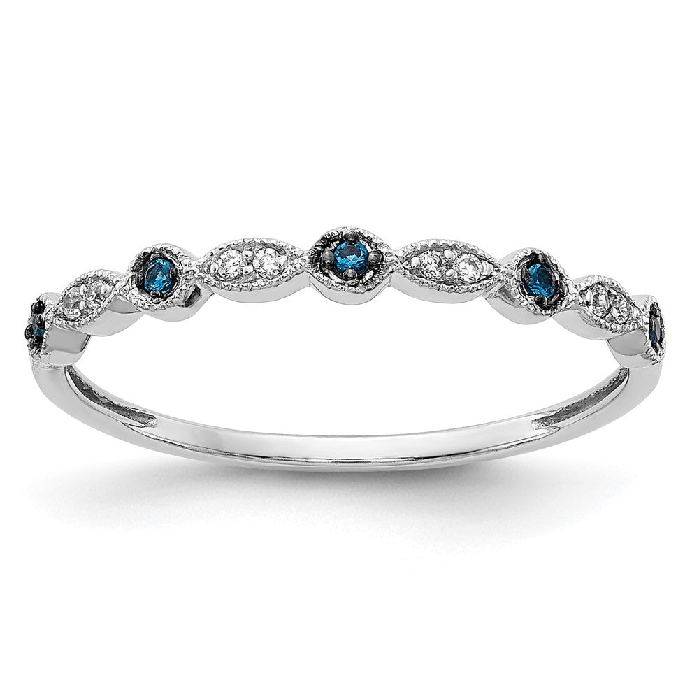 14k White Gold 1/20 carat Blue and White Diamond Fancy Band, 0.057 ct, Size 6.75, 2 mm