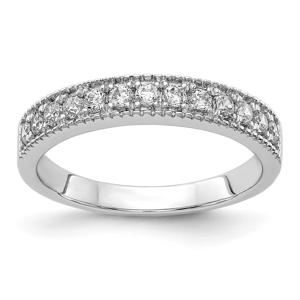 14k White Gold 3mm 3/8 carat Diamond Beaded Edge Band, 0.377 ct, Size 7