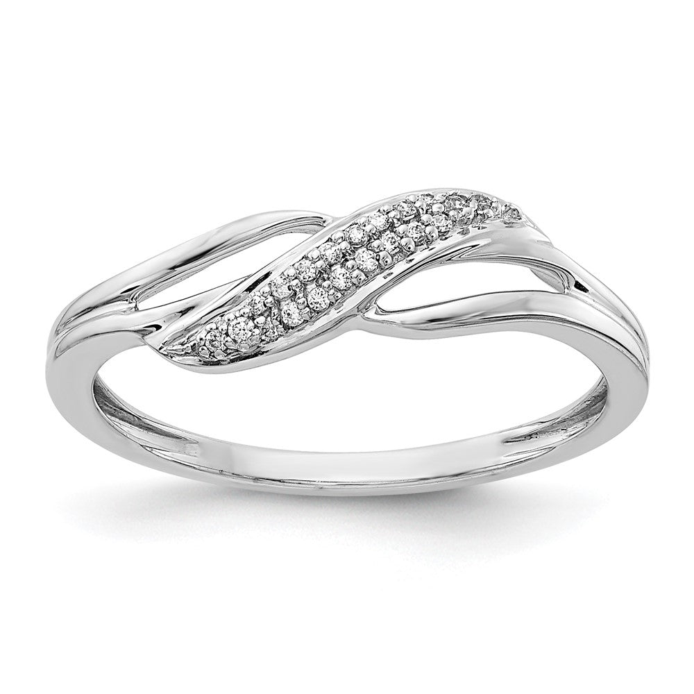 14k White Gold 1/15 carat Diamond Wave Fashion Ring, 0.06 ct, Size 7