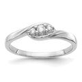 14k White Gold 3-stone 1/10 carat Diamond Bypass Ring, 0.1 ct, Size 7, 2 mm