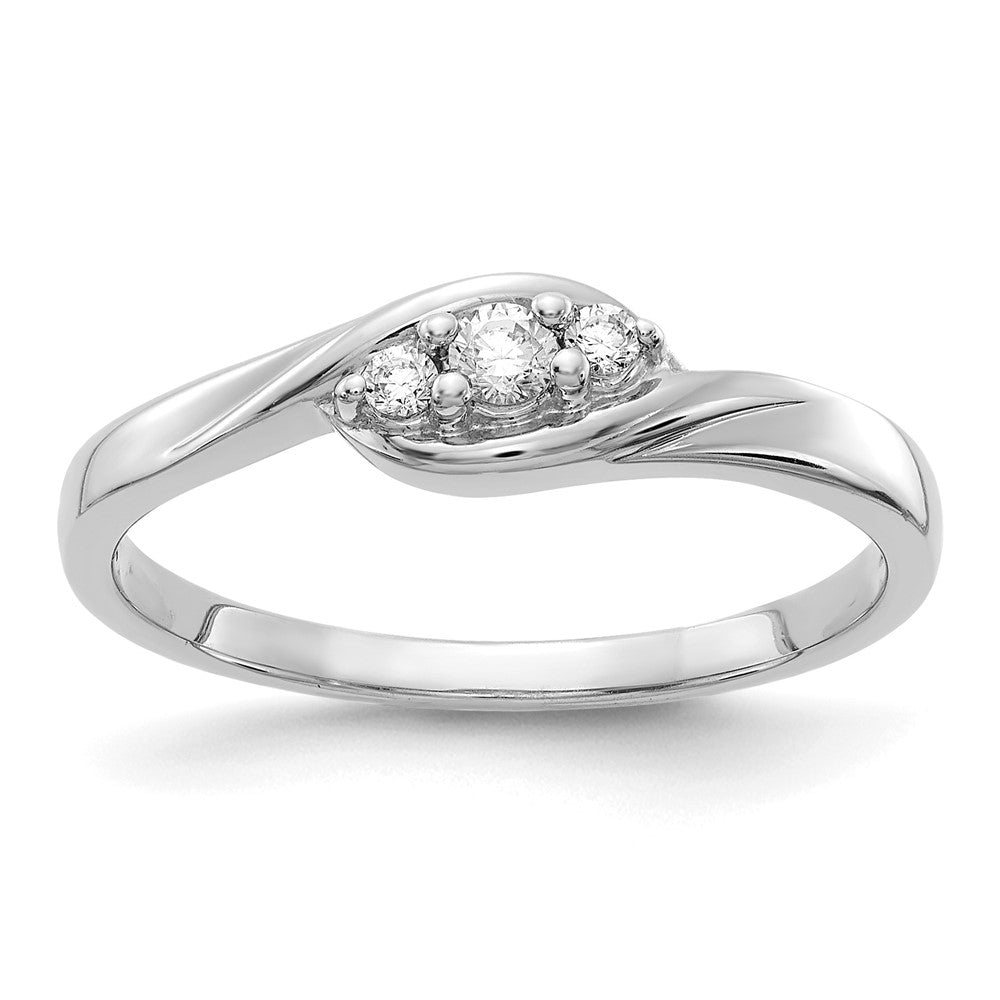 14k White Gold 3-stone 1/10 carat Diamond Bypass Ring, 0.1 ct, Size 7, 2 mm