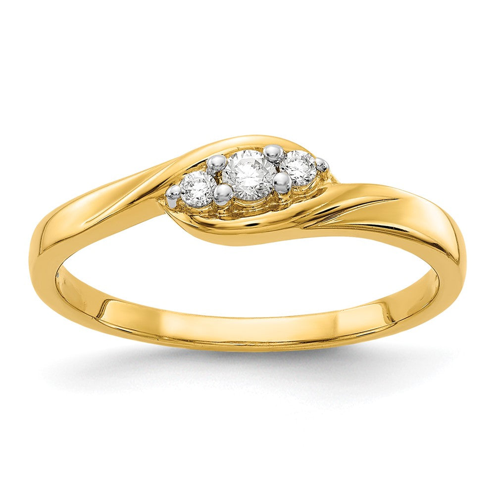 14k 3-stone 1/10 carat Diamond Bypass Ring, 0.1 ct, Size 7, 2 mm