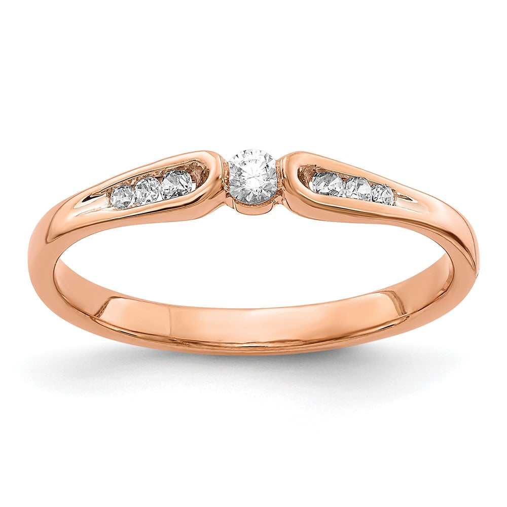14k Rose Gold 1/8 carat Diamond Ring, 0.14 ct, Size 7