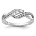 14k White Gold 3-Stone 1/4 carat Diamond Bypass Ring, 0.25 ct, Size 7