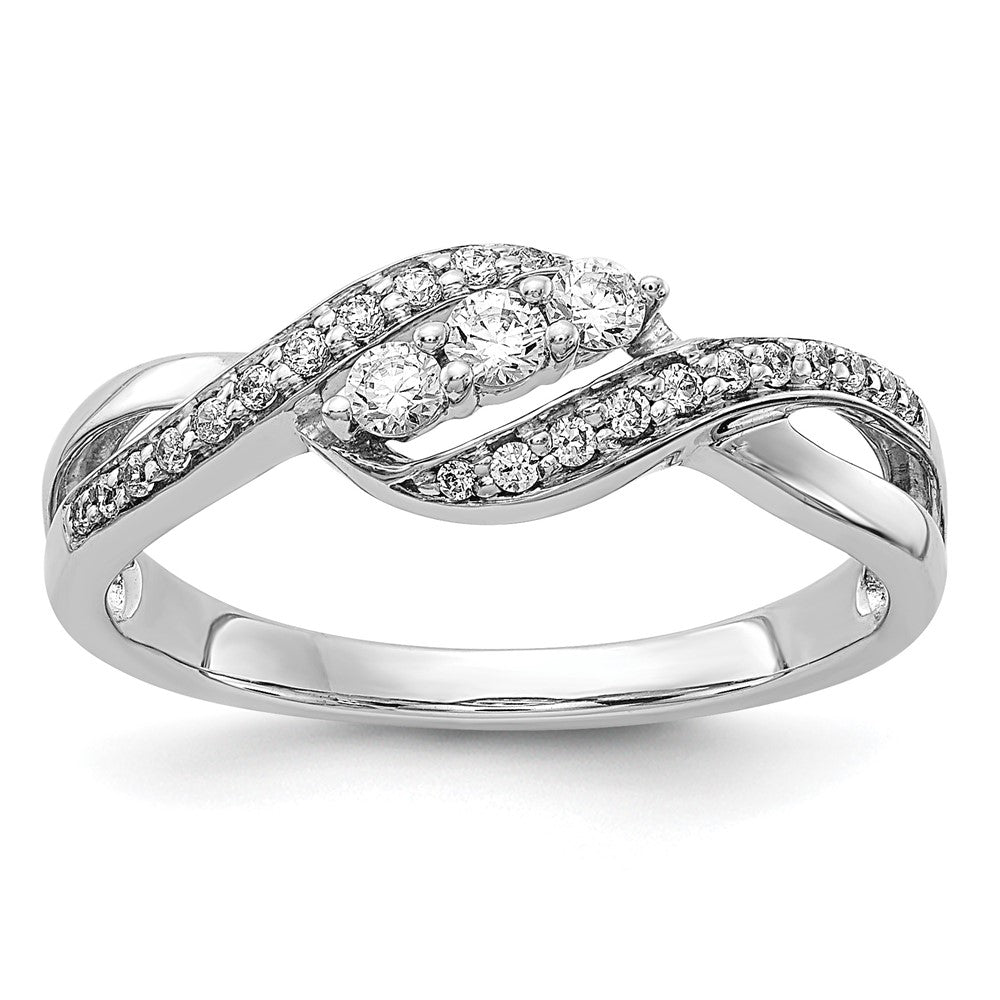 14k White Gold 3-Stone 1/4 carat Diamond Bypass Ring, 0.25 ct, Size 7