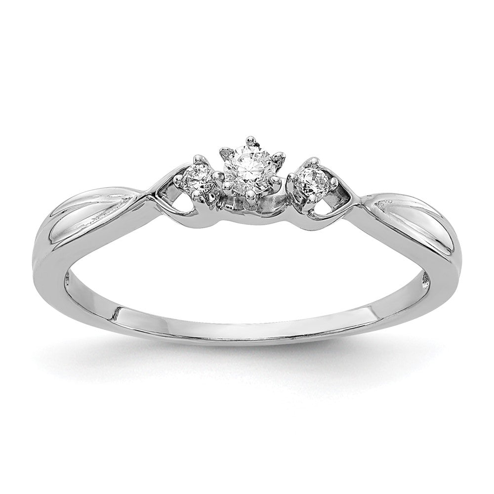 14k White Gold Polished 3-stone 1/10 carat Diamond Ring, 0.1 ct, Size 7
