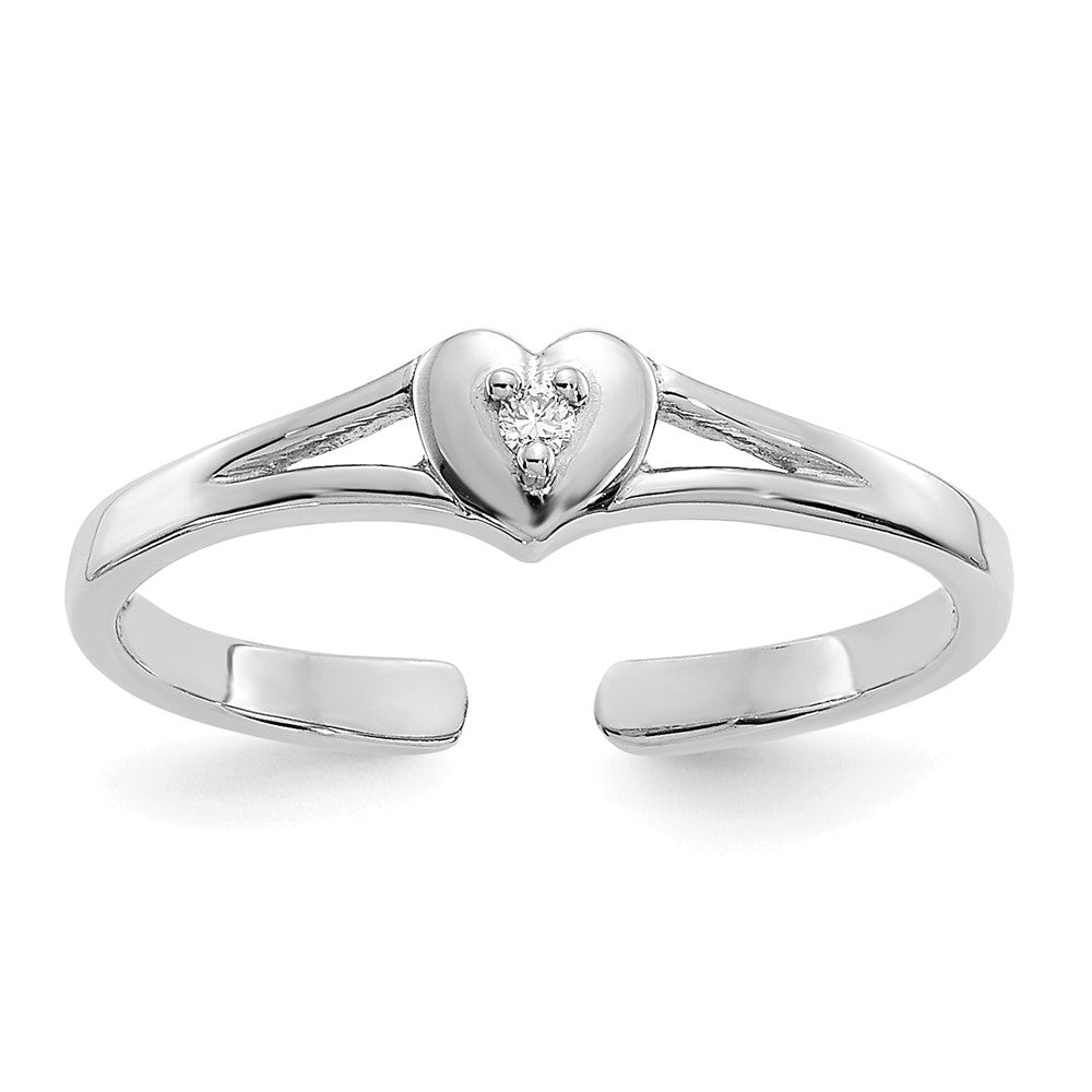 14k White Gold .01 carat Diamond Heart Toe Ring, 0.01 ct