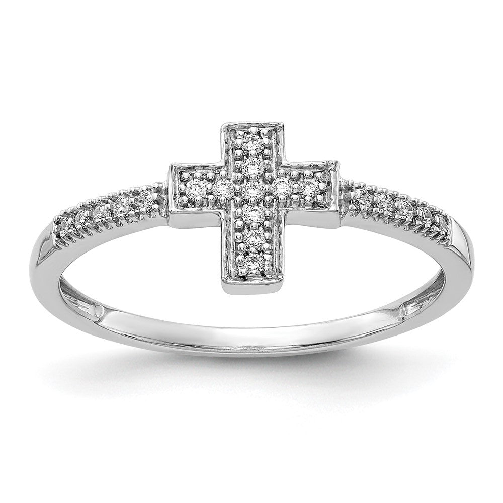 14k White Gold Polished 1/10 carat Diamond Cross Ring, 0.1 ct, Size 7