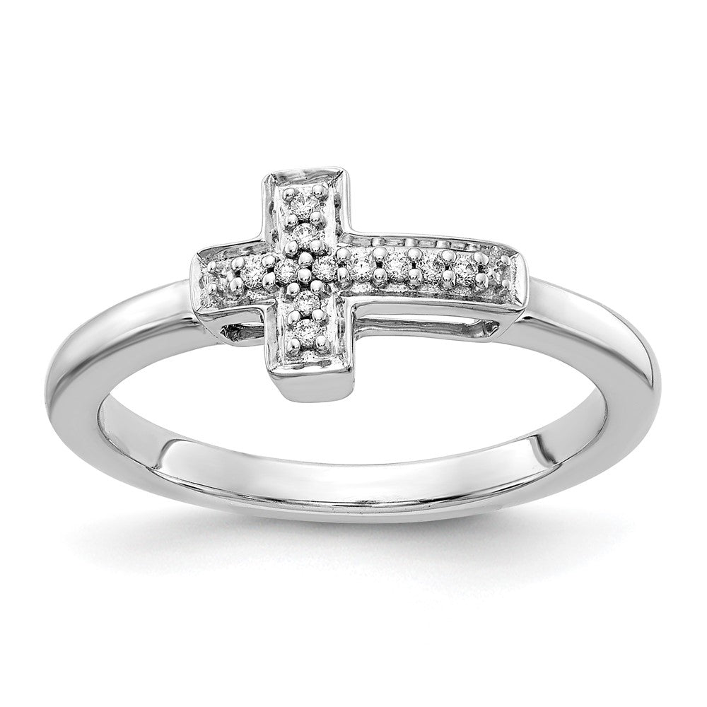 14k White Gold 1/20 carat Diamond Cross Ring, 0.05 ct, Size 7