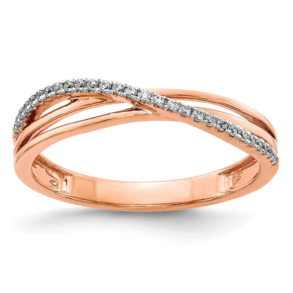 14k Rose Gold 1/10 carat Diamond 3-Strand Ring, 0.116 ct, Size 7