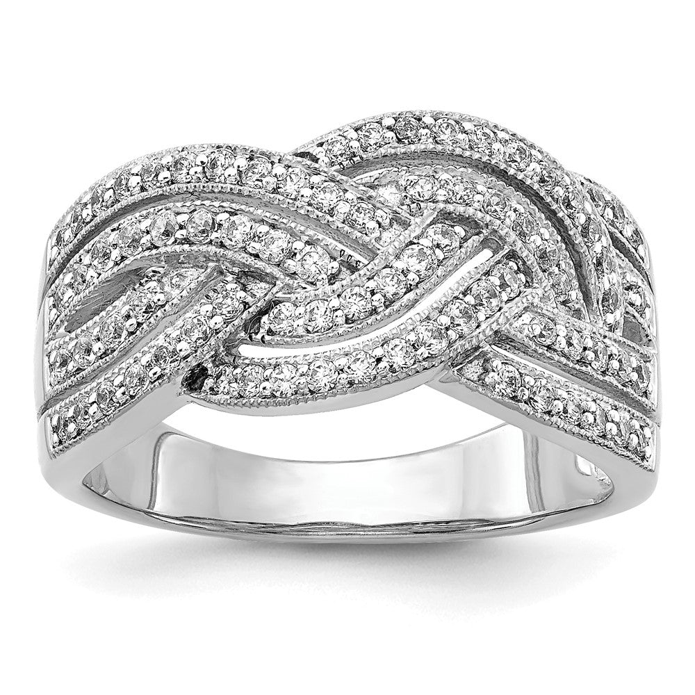 14k White Gold Woven 1/2 carat Diamond Ring, 0.504 ct, Size 7