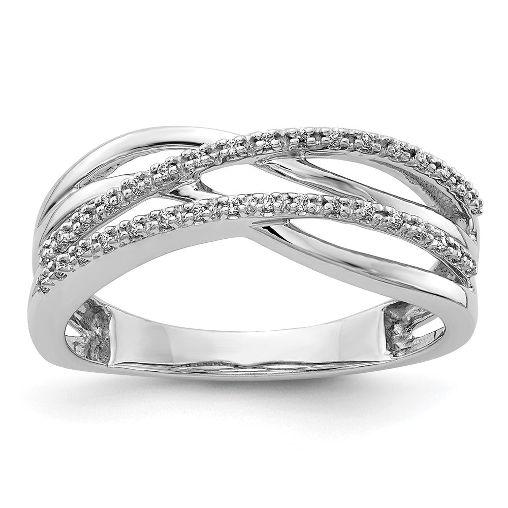 14k White Gold Polished 1/10 carat Diamond 4-Strand Ring, 0.099 ct, Size 7