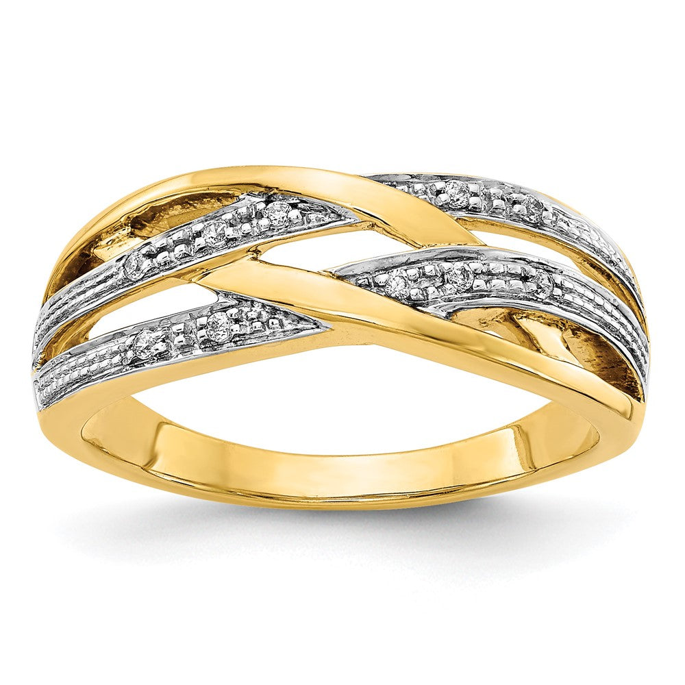 14k and White Rhodium 1/20 carat Diamond Woven Ring, 0.05 ct, Size 7