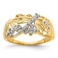 14k and White Rhodium Diamond Dragonfly Ring, 0.02 ct, Size 7