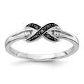 14k White Gold 1/15 carat Black and White Diamond X-Ring, 0.055 ct, Size 6
