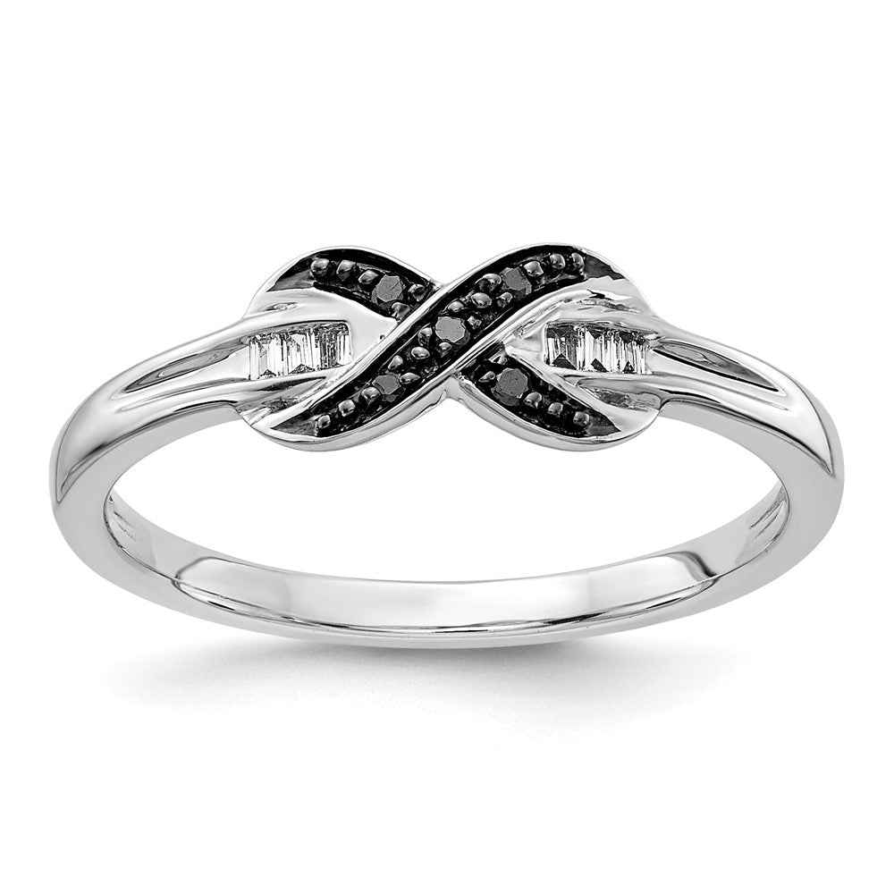 14k White Gold 1/15 carat Black and White Diamond X-Ring, 0.055 ct, Size 6