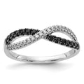 14k White Gold 1/4 carat Black and White Diamond Crisscross Ring, 0.25 ct, Size 7