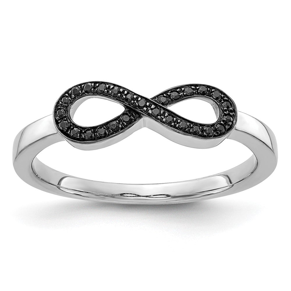 14k White Gold 1/10 carat Black Diamond Infinity Ring, 0.081 ct, Size 6.75