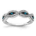 14k White Gold 1/6 carat White and Blue Diamond Twist Ring, 0.155 ct, Size 7