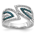 14k White Gold 1/2 carat Blue and White Diamond Fancy Bypass Ring, 0.49 ct, Size 6.75