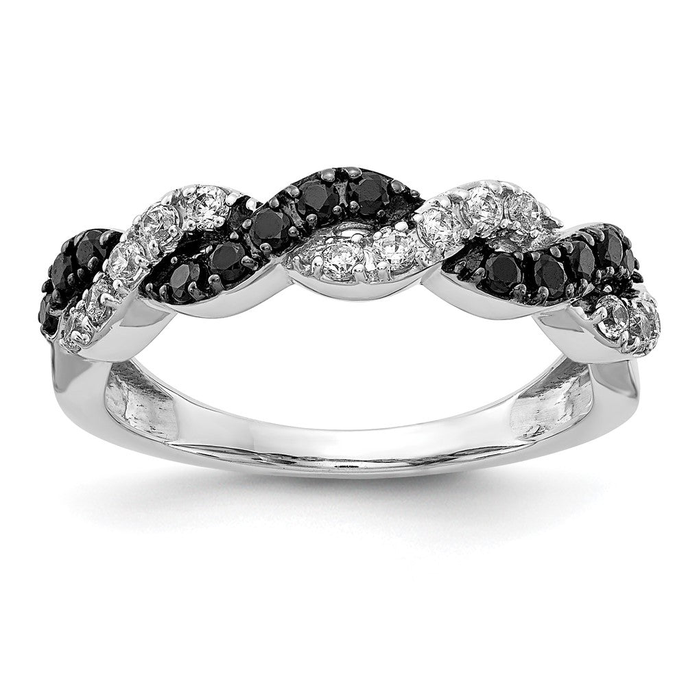 14k White Gold 1/2 carat Black and White Diamond Twist Ring, 0.476 ct, Size 6.75