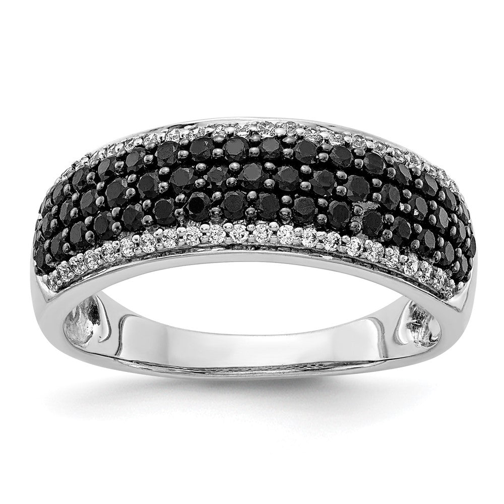 14k White Gold 7/8 carat White and Black Diamond Pave Band Ring, 0.866 ct
